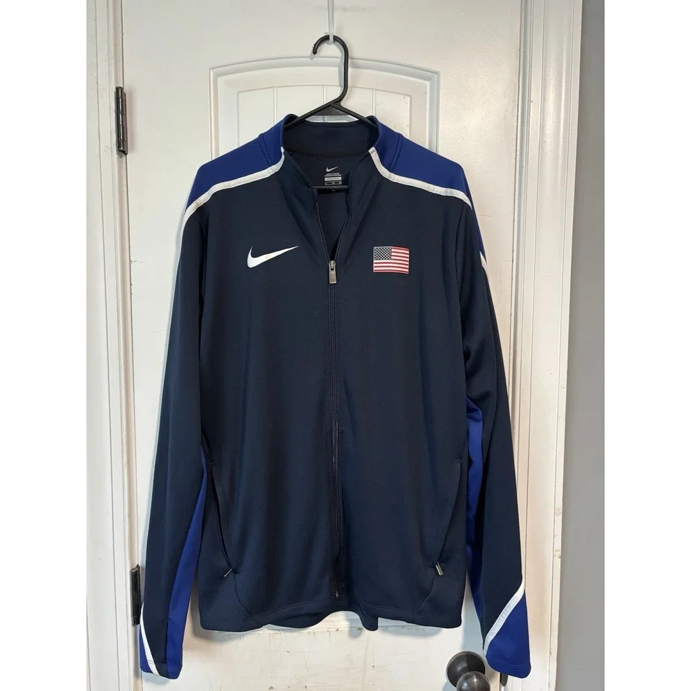 Nike Pro Elite Team USA Olympic Track Field Jacket Mens XL Tall Blue Full Zip